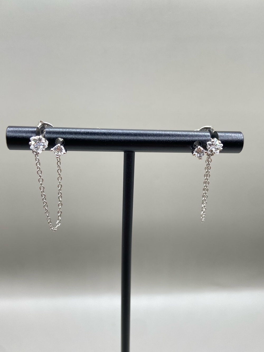 Set of 2 Sterling Silver Cubic Zirconia Chain Star Post Earrings